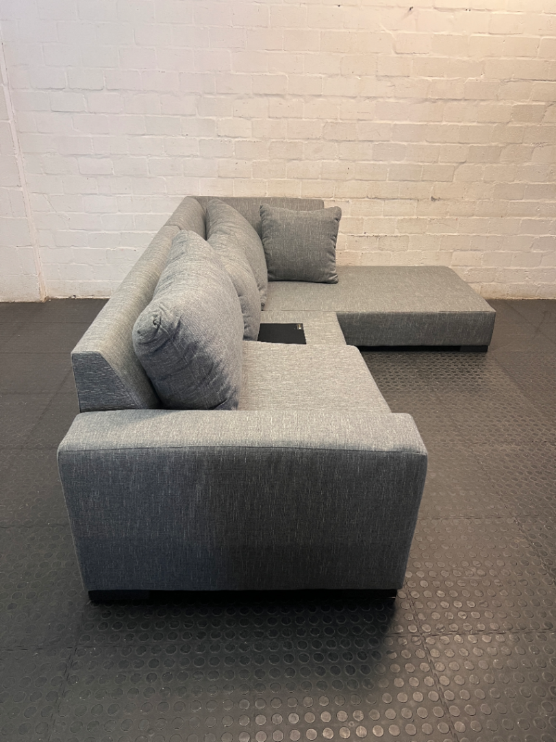 Grey Textured Fabric L-Shape Couch with Chaise — Missing Seat Cushion