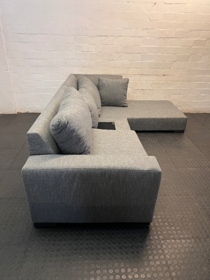 Grey Textured Fabric L-Shape Couch with Chaise — Missing Seat Cushion