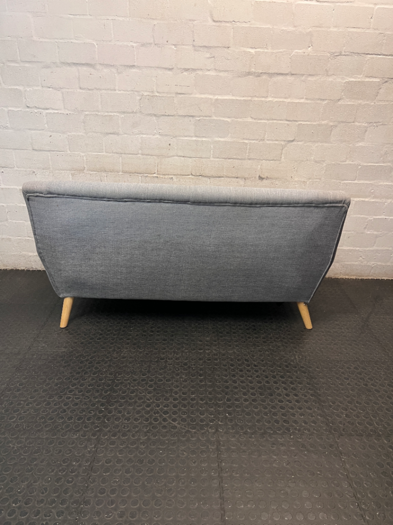 Grey Cotton 3 Seater Couch with Tapered Wood Legs — Spring Out; Functional Fair Condition