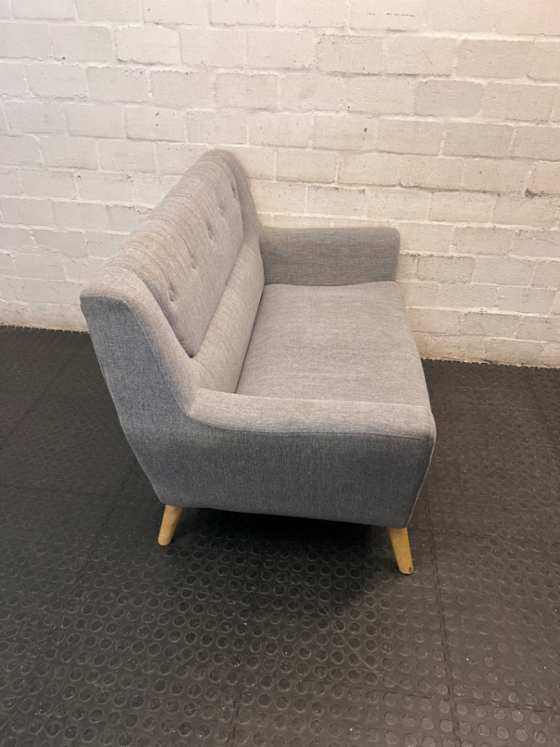Grey Fabric 2 Seater Couch with Button Detail — Good Working Order