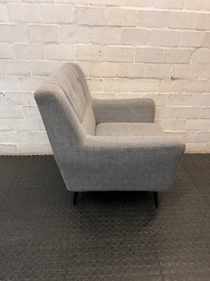 Grey Cotton Upholstered 1 Seater Couch — Missing One Leg and Damaged Support