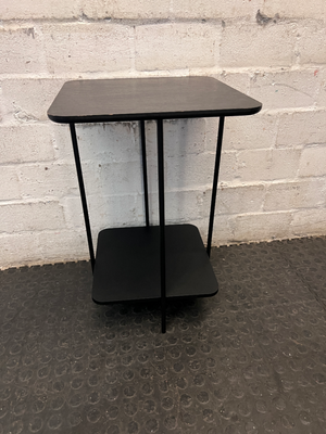 Black Minimalist Tiered Side Table — Fair Used Condition with Surface Wear