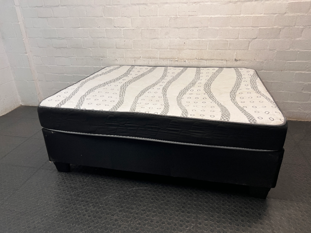 Queen Bed Mattress and Base Set — Fair Condition with General Wear