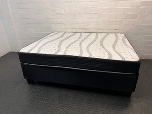 Queen Bed Mattress and Base Set — Fair Condition with General Wear