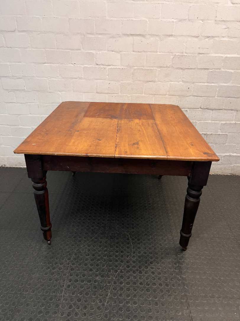Vintage Wooden Dining Table with Turned Legs — Well Used with Significant Surface Wear