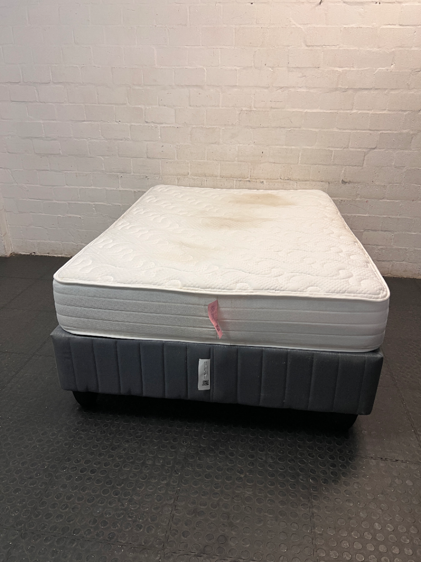 Double King Koil Mattress and Grey Upholstered Base