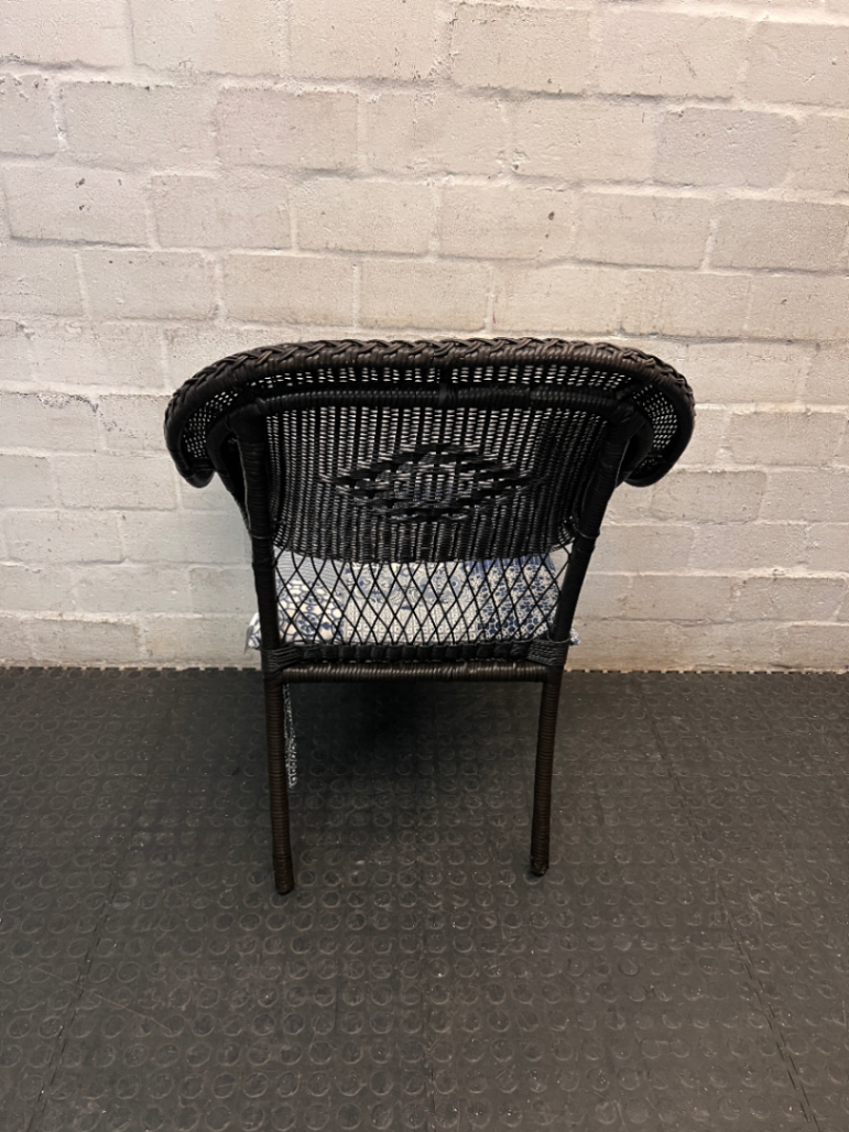 Dark Wicker Armchair with Patterned Cushion - 2ndhandwarehouse.com