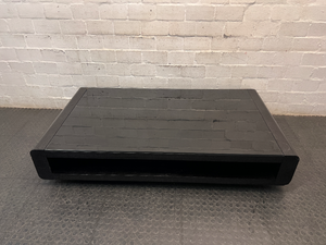 Black Low-Profile Coffee Table with Glass Top — Good Working Order