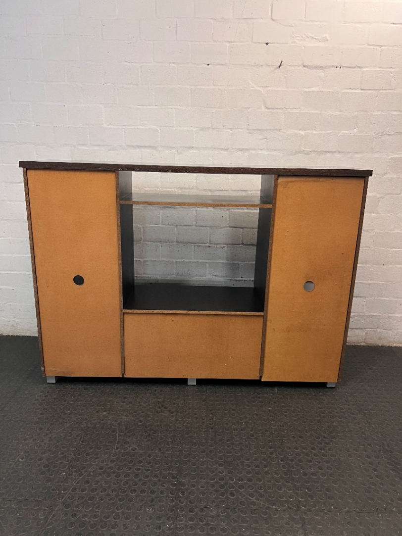 Dark Brown TV Unit with Frosted Glass Cabinets — Good Working Order