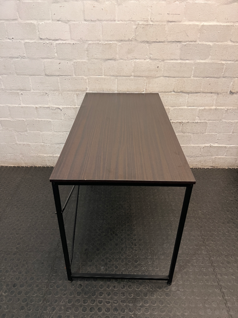 Dark Brown Melamine Office Desk with Black Metal Frame — Great Condition / Used for Six Months