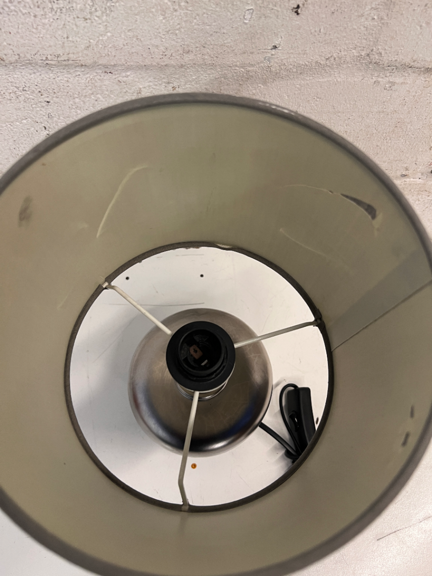 Modern Metallic Table Lamp with Grey Fabric Shade — Good Working Order