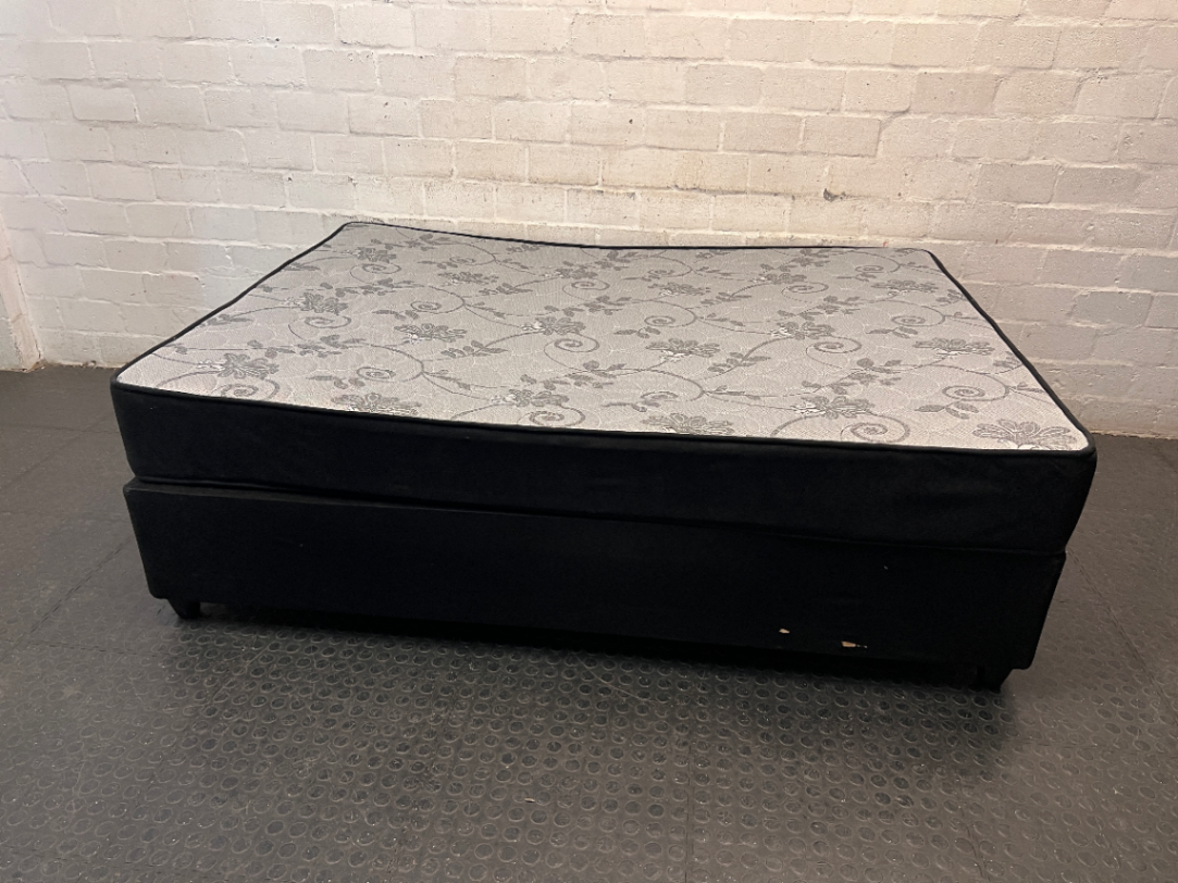 Double Bed Base Set with Patterned Mattress — Good Condition Set