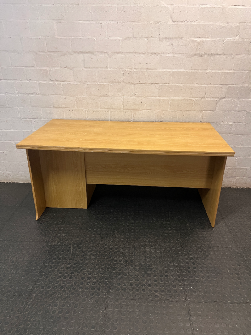 Light Oak Finish Office Desk with 3 Drawers — Good Used Condition