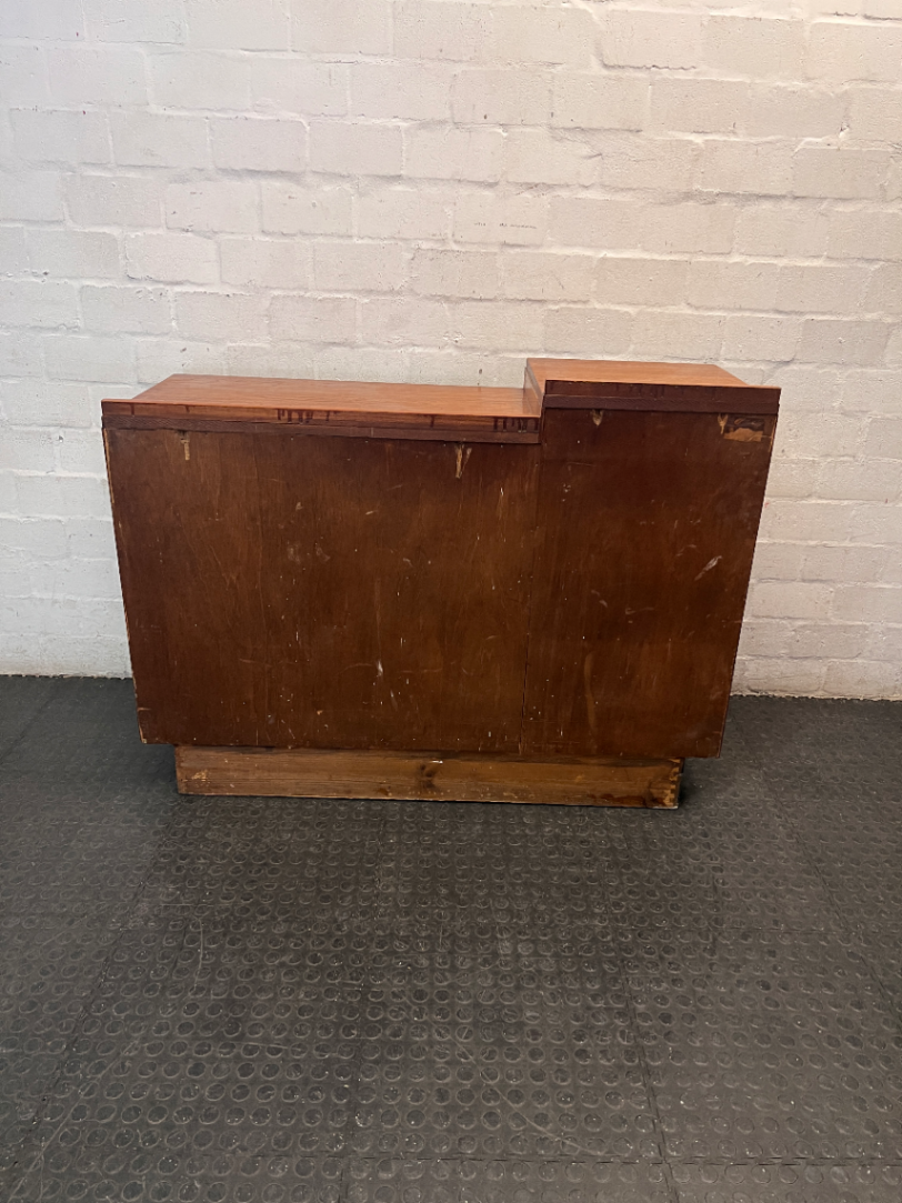 Tiered Wooden Sideboard with Glass Display Cabinet — Well Used with Visible Wear