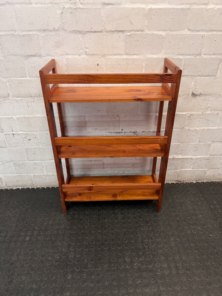 Foldable Three-Tier Wooden Bookshelf — Fair Used Condition