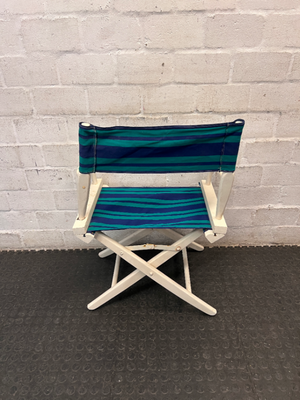 Striped Wooden Folding Director Chair — Worn Condition with Structural Use Wear
