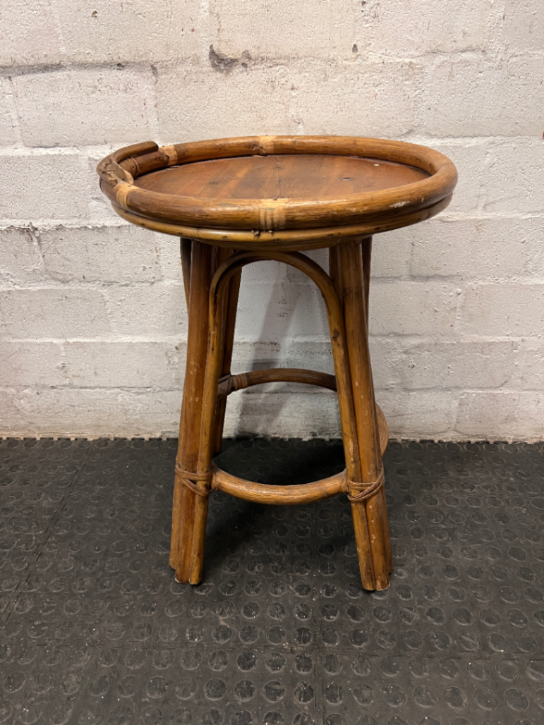 Bamboo and Cane Round Side Table