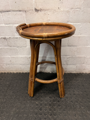 Bamboo and Cane Round Side Table
