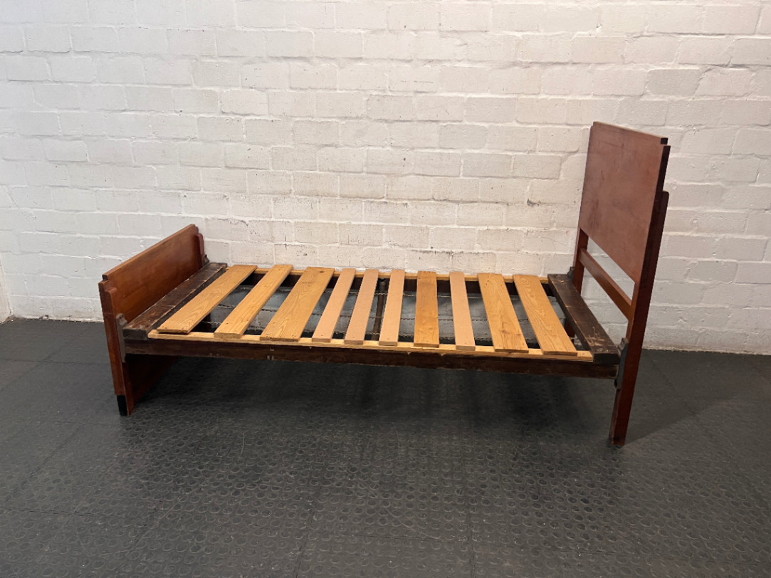 Solid Wood Single Bed with Headboard and Footboard — Wear and Structural Maintenance Present