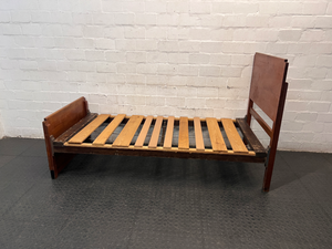 Solid Wood Single Bed with Headboard and Footboard — Wear and Structural Maintenance Present