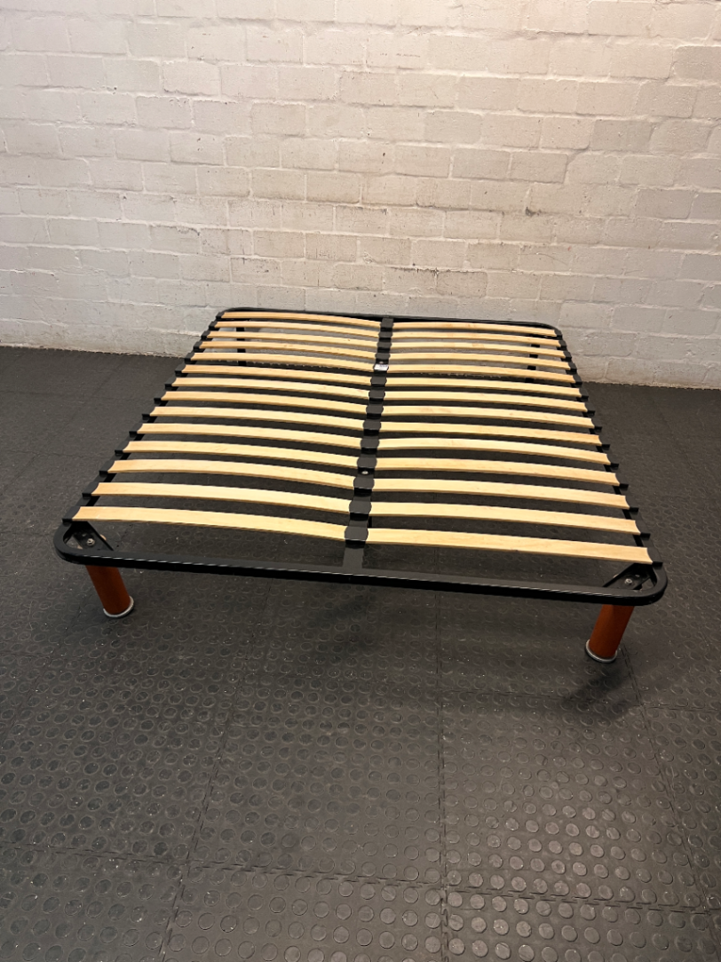 Queen Metal Bed Frame with Wooden Slats