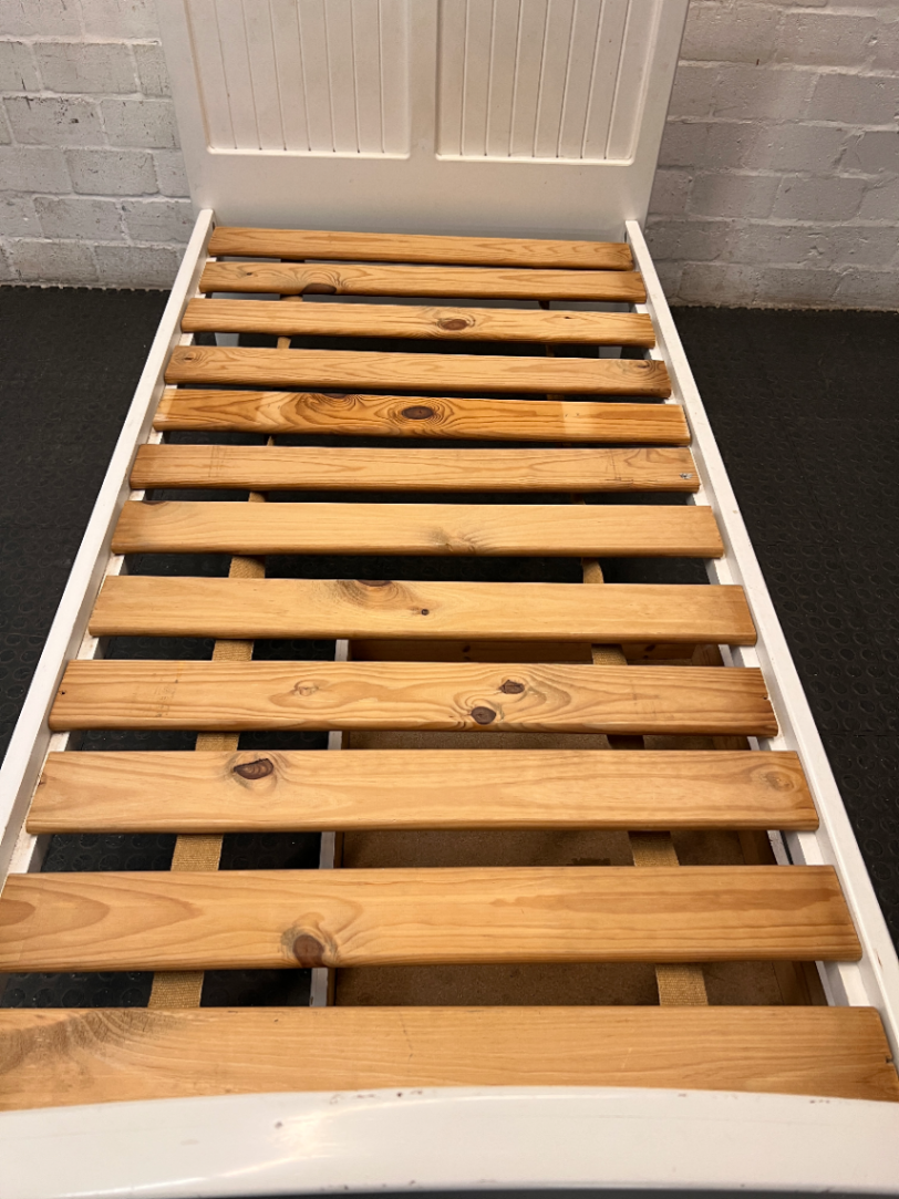 White Single Bed Frame with Slatted Base — Used Overall Good Condition