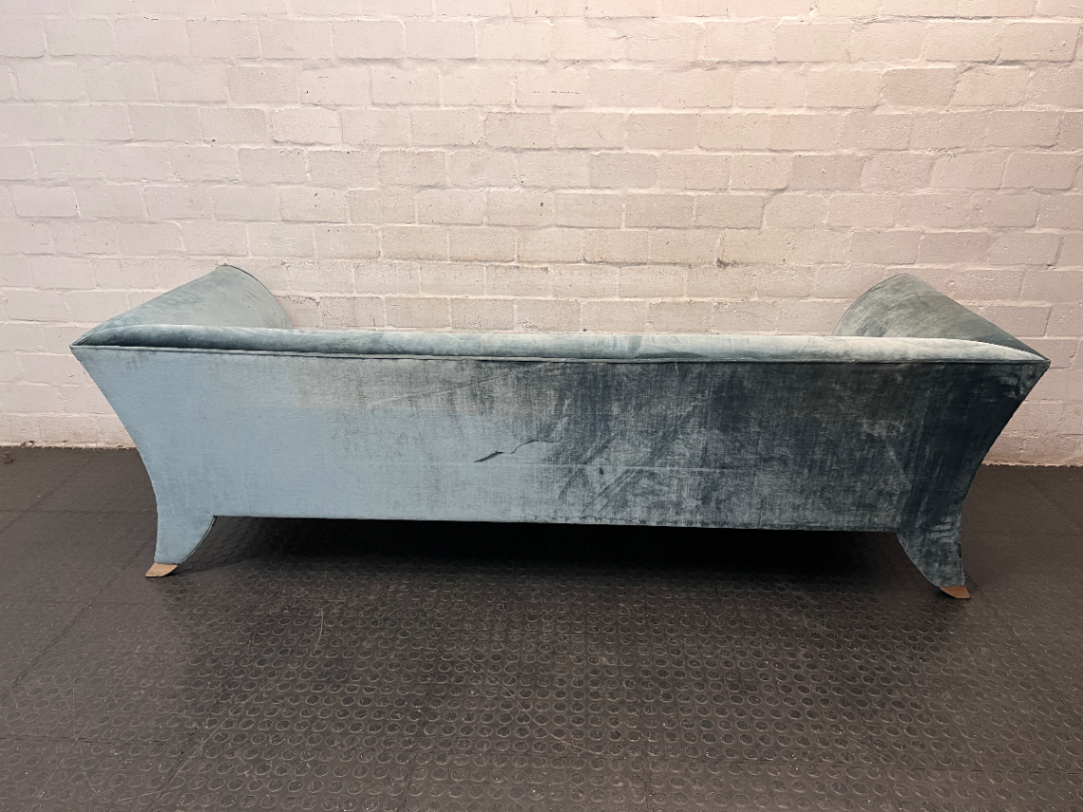 Green Suede-Style 3 Seater Couch with Flared Arms — Good Working Order
