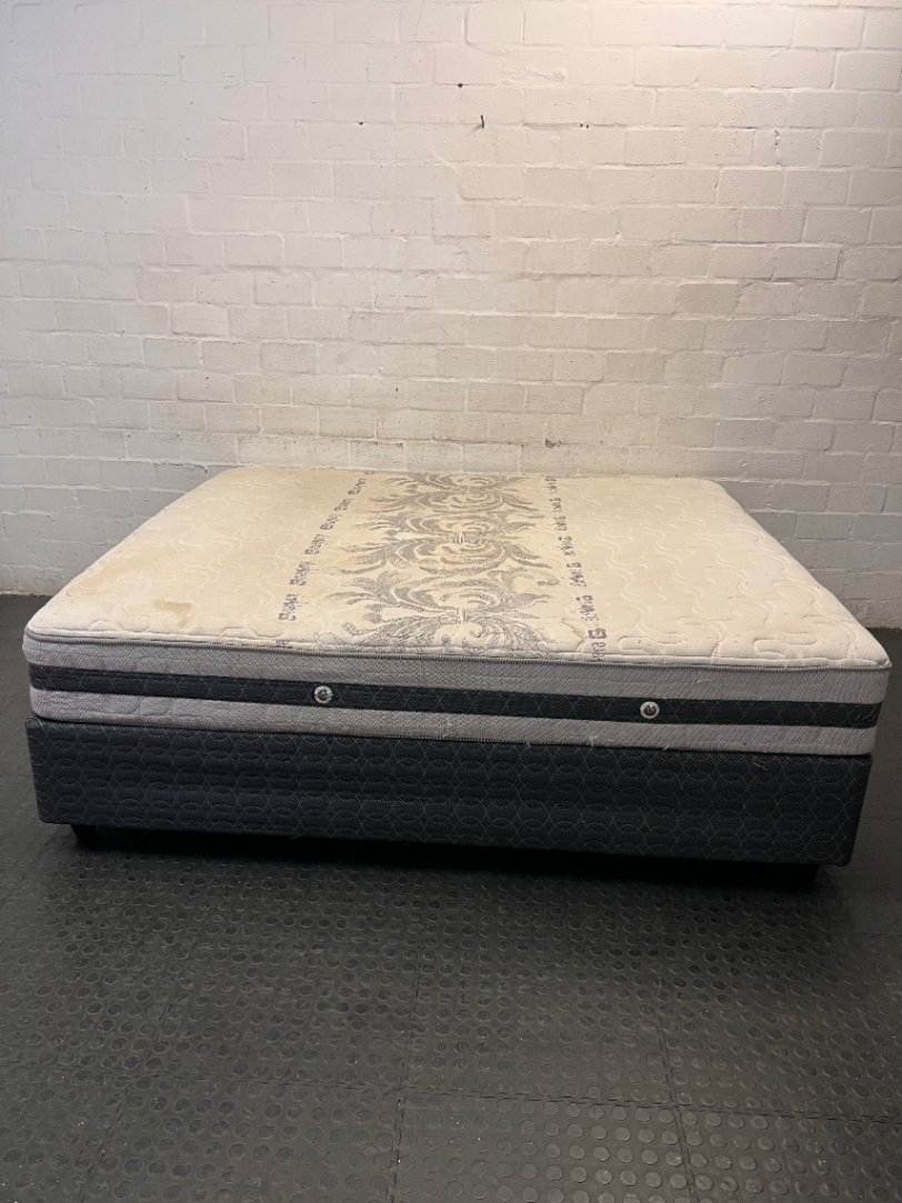 Sealy King Mattress and Split Base Set — Fair Condition