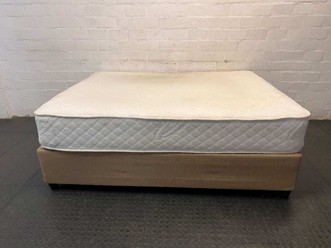 Queen Size Mattress and Gold Upholstered Base Set — Soft Feel with Loose Mattress Springs