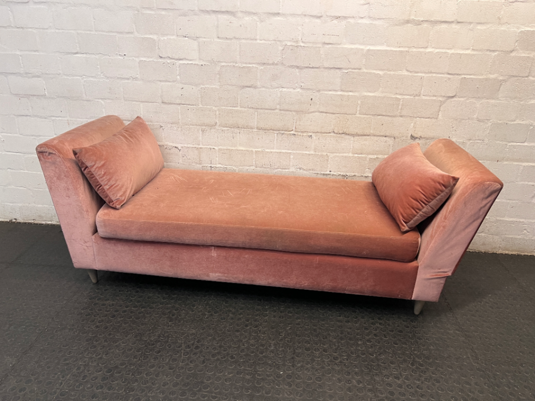Dusty Pink Velvet-Style Upholstered Daybed — Well Used with Visible Fabric Wear