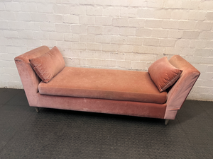 Dusty Pink Velvet-Style Upholstered Daybed — Well Used with Visible Fabric Wear