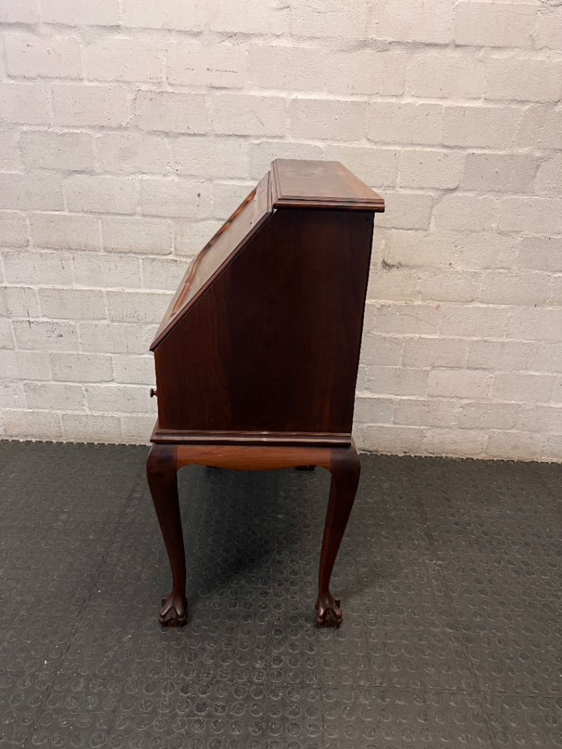 Vintage Wood Secretary Desk with Ball and Claw Feet — Broken Leg and Surface Marks