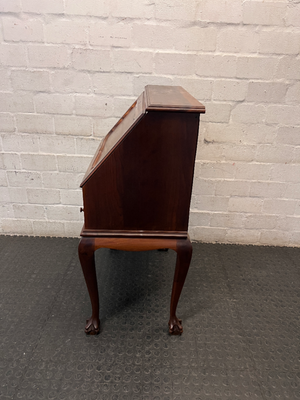 Vintage Wood Secretary Desk with Ball and Claw Feet — Broken Leg and Surface Marks