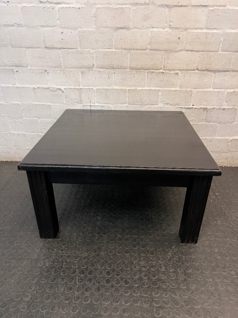 Square Black Pine Coffee Table with Fluted Legs — Good Working Order