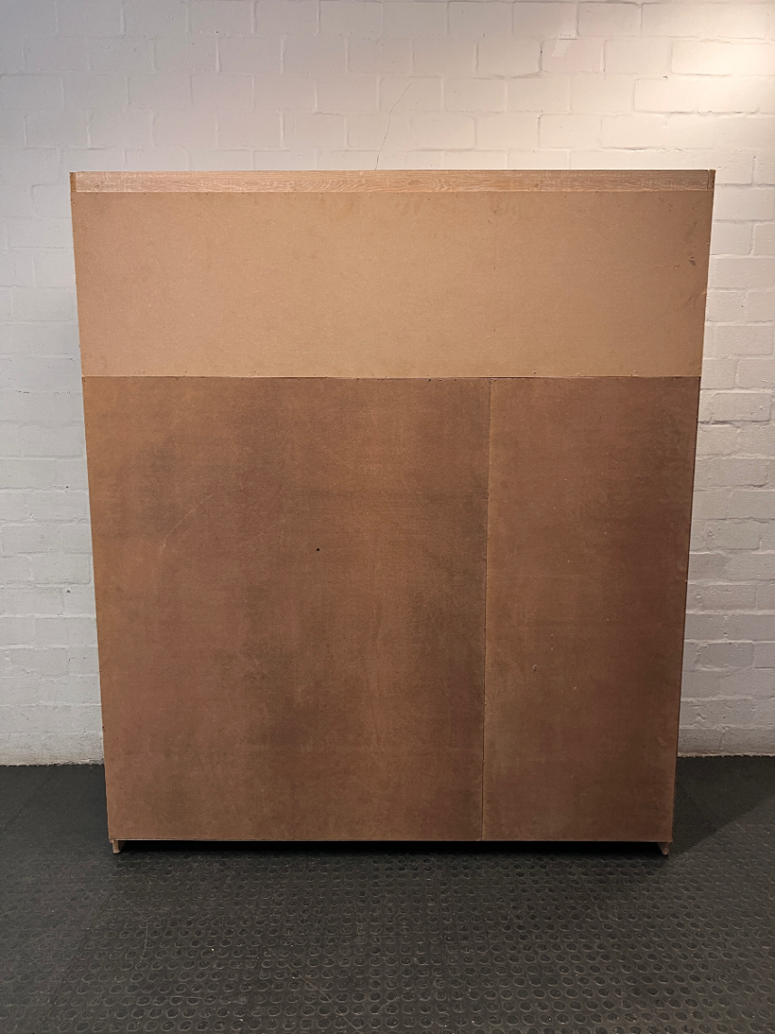 3-Door White and Light Wood Wardrobe — Good Profile and Condition