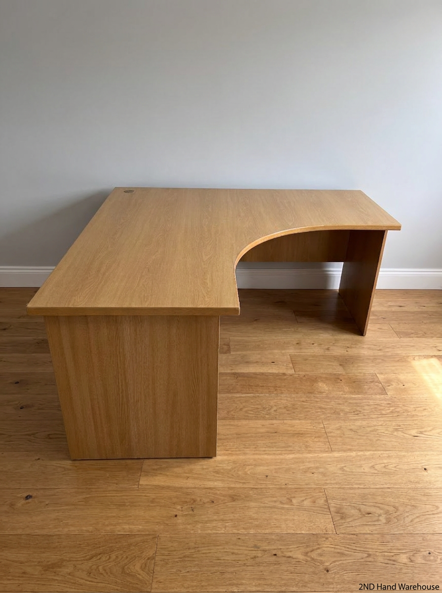 L-Shape Corner Office Desk in Oak Finish - 2ndhandwarehouse.com