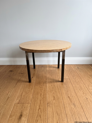 Round Light Wood and Metal Coffee Table — Clean Condition