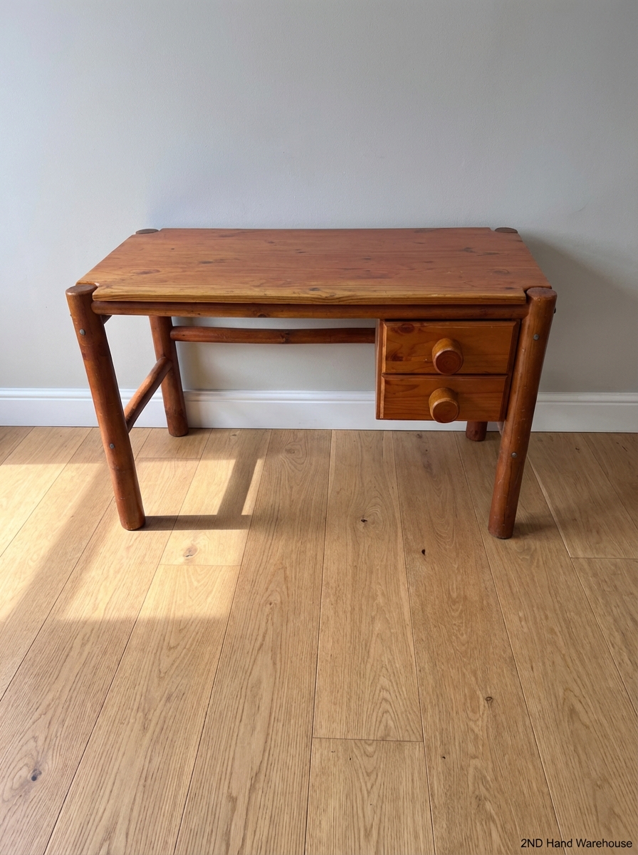 Stained Wood Drawered Desk - Fair Condition with Surface Damage - 2ndhandwarehouse.com