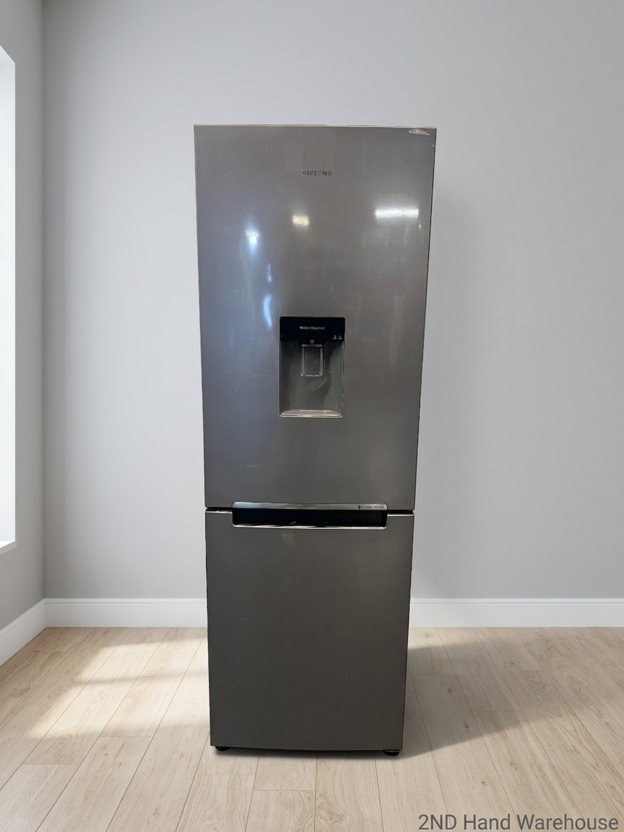 Samsung Silver Fridge Freezer with Water Dispenser — Good Working Order; Used Fair Condition