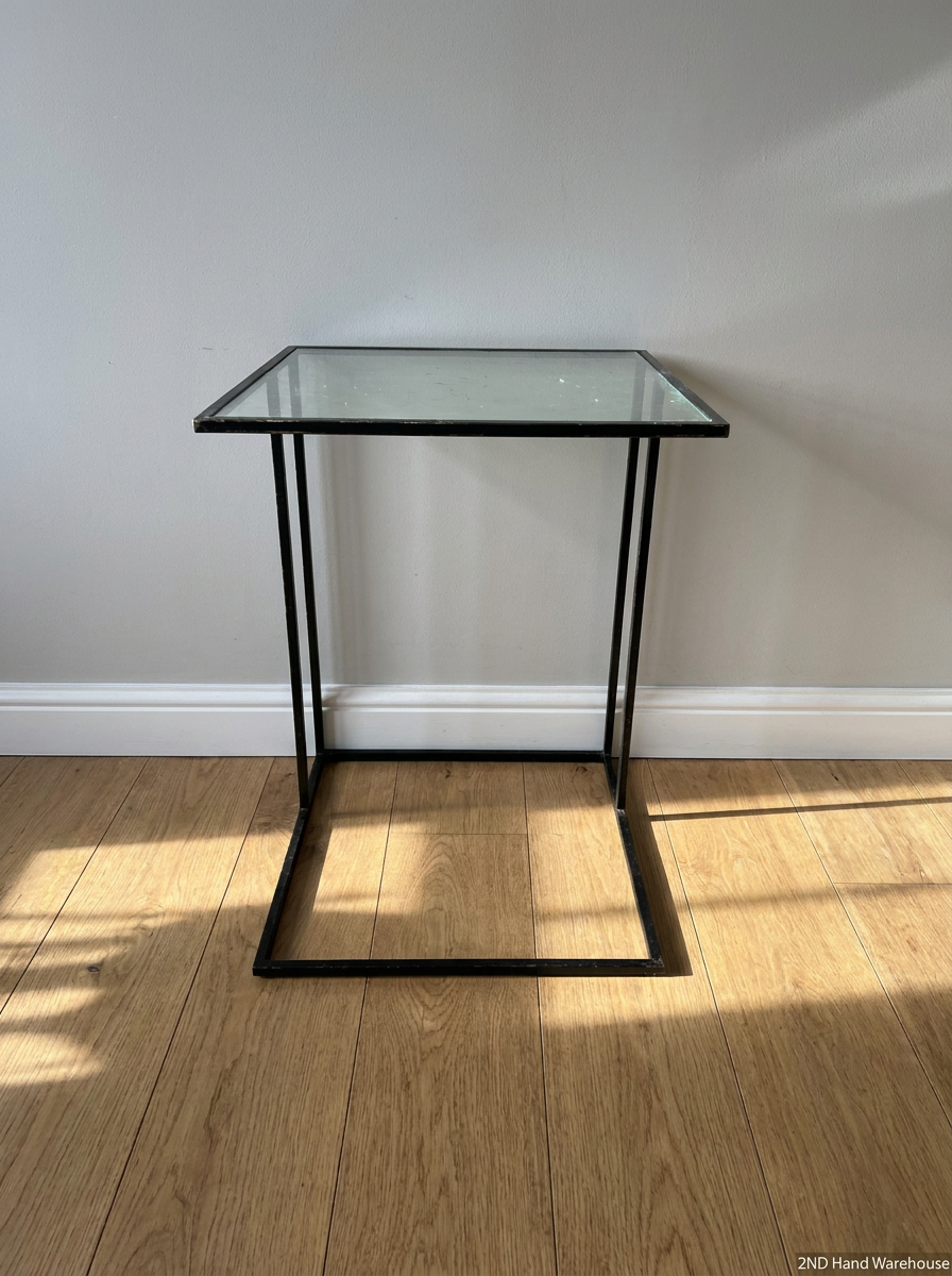 Z-Shaped Black Steel and Glass Side Table — Fair Used C - 2ndhandwarehouse.com