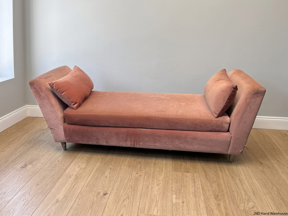 Dusty Pink Velvet-Style Upholstered Daybed — Well Used with Visible Fabric Wear