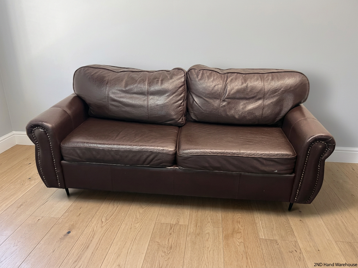 Dark Brown 3 Seater Couch with Stud Detail — Clean and Well Maintained - REDUCED