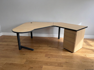 Light Brown L-Shaped Office Desk with 3-Drawer Storage - 2ndhandwarehouse.com