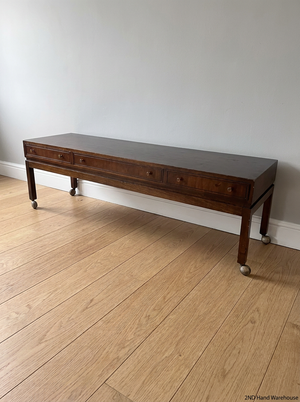 Long Wood Serving Trolley with Drawers and Wheels — Fair Condition with Surface Scratches
