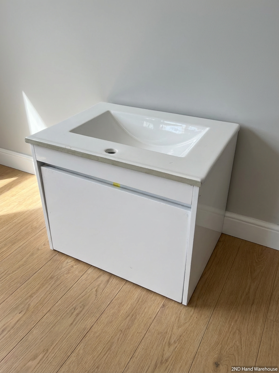 Modern White Ceramic Drop-In Bathroom Sink & Vanity Unit - 2ndhandwarehouse.com