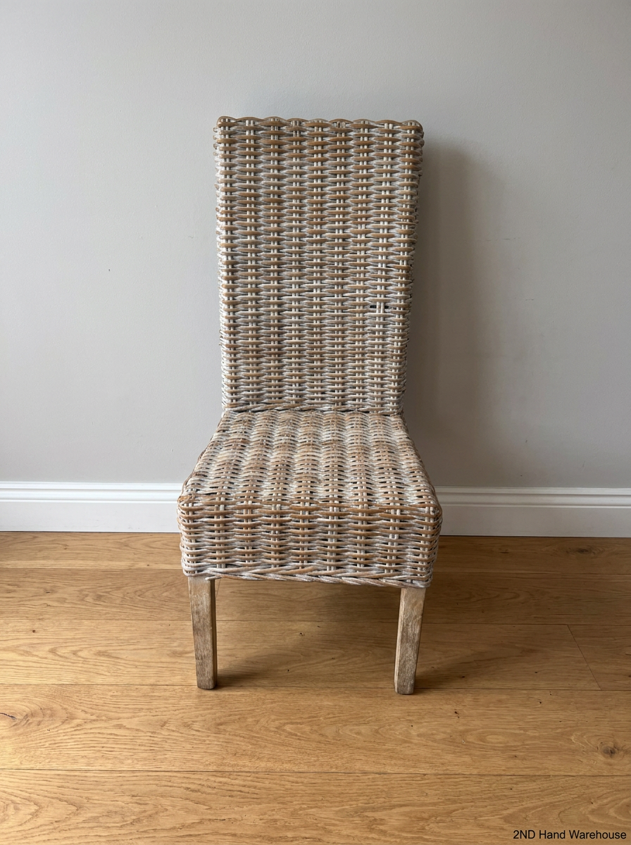 White-Washed Rattan High-Back Dining Chair — Good C