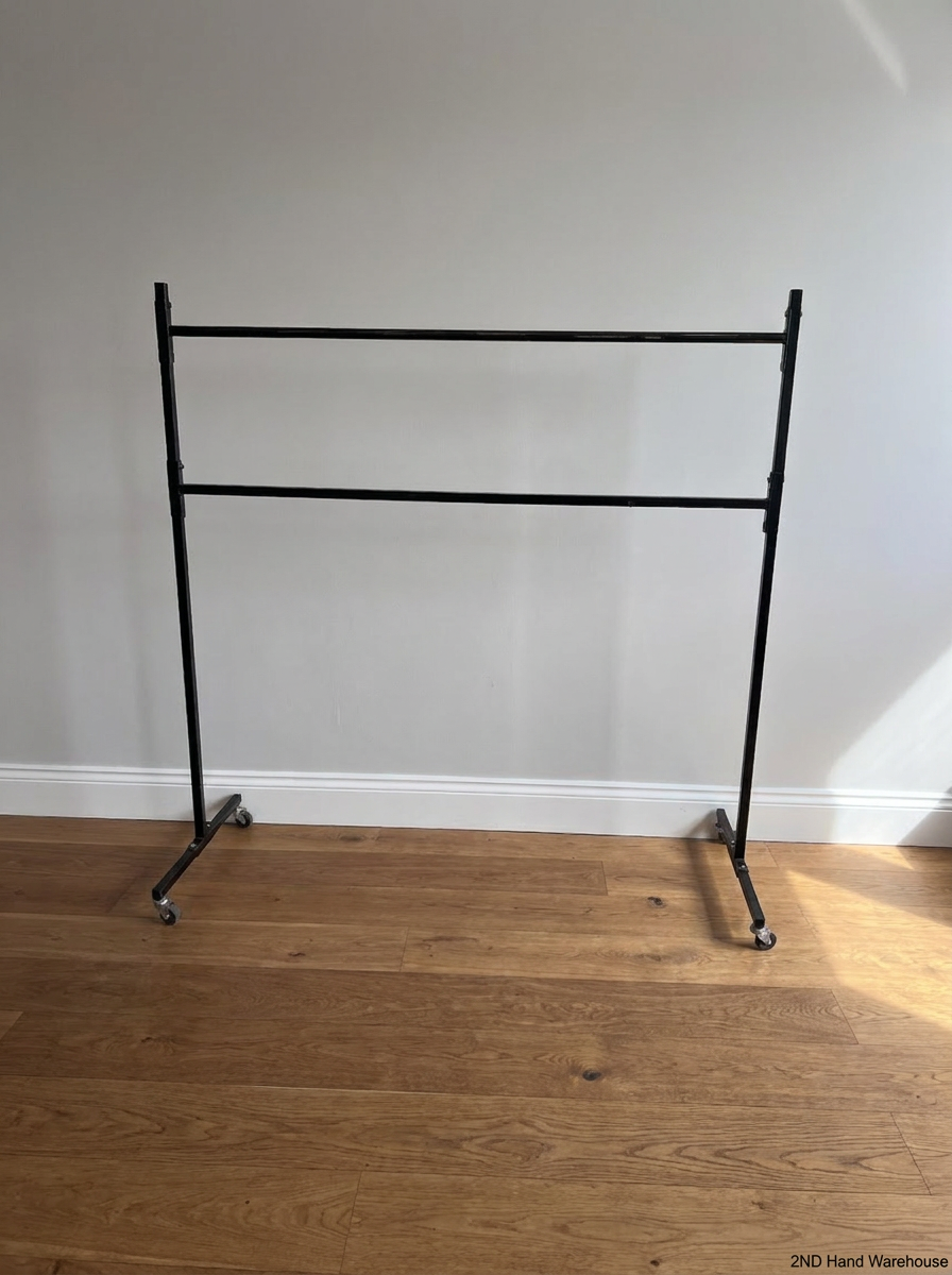 Double Tier Mobile Black Metal Clothing Rail — Well Used C - 2ndhandwarehouse.com