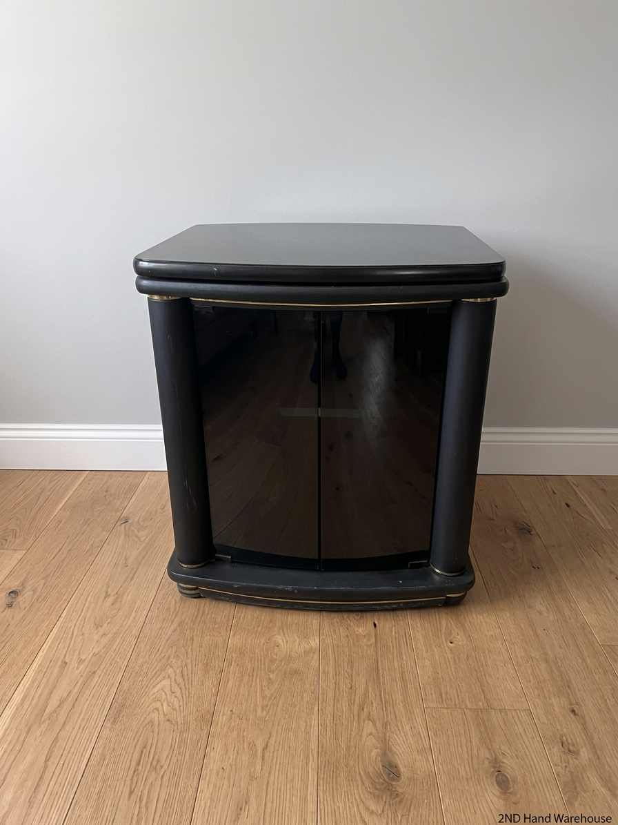 Black Swivel Top TV Unit with Glass Doors — Good Condition