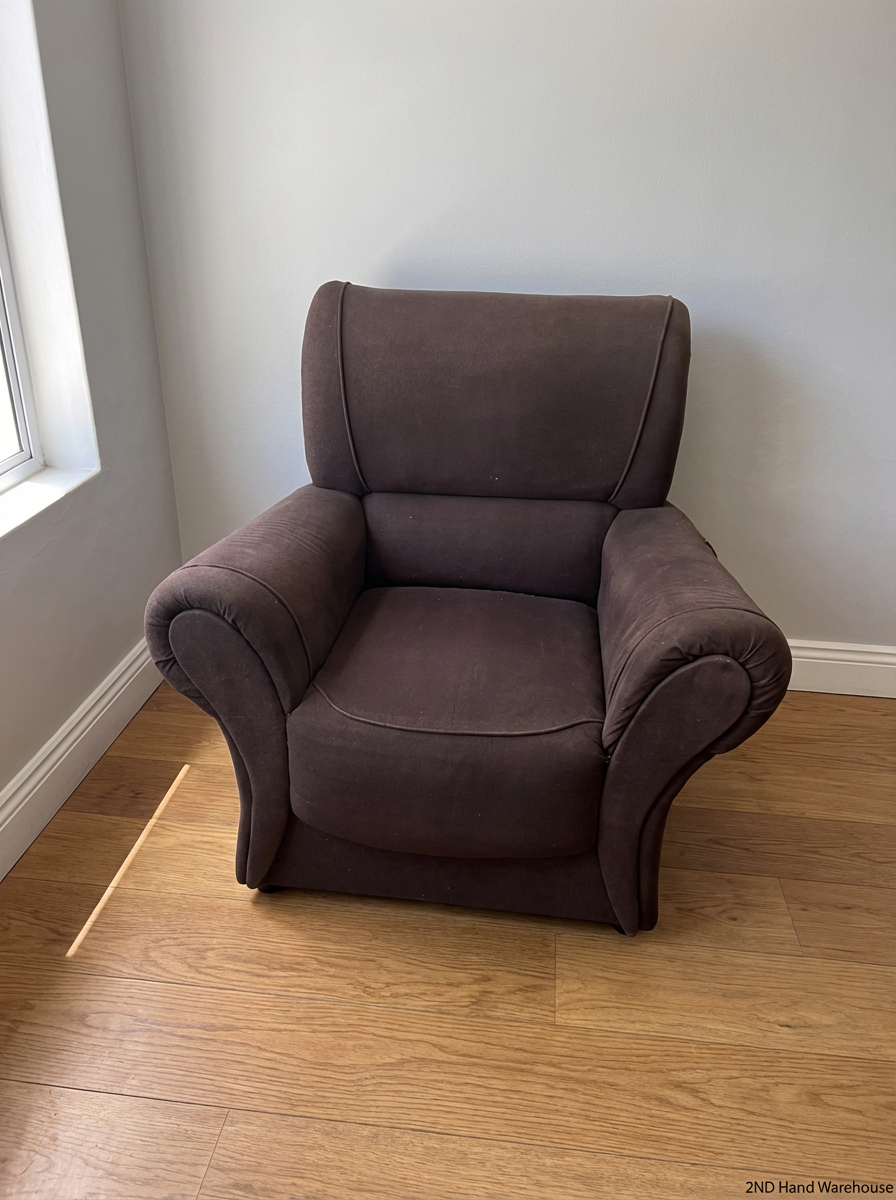 Chocolate Brown Armchair - Tear on Right Armrest - 2ndhandwarehouse.com