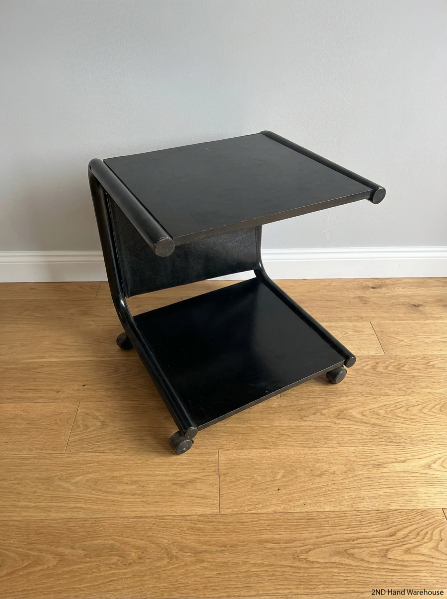 Vintage Style Black Mobile Side Table with Magazine Sling
